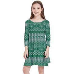 Christmas Knit Digital Kids  Quarter Sleeve Skater Dress by Mariart