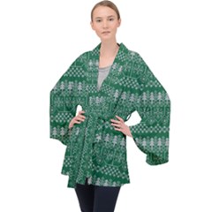 Christmas Knit Digital Long Sleeve Velvet Kimono  by Mariart