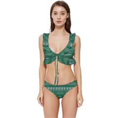 Christmas Knit Digital Low Cut Ruffle Edge Bikini Set