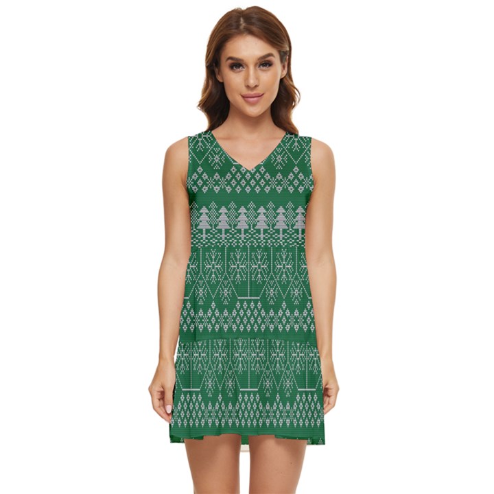 Christmas Knit Digital Tiered Sleeveless Mini Dress