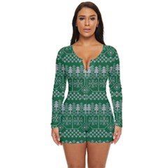 Christmas Knit Digital Long Sleeve Boyleg Swimsuit