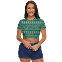 Christmas Knit Digital Side Button Cropped T-shirt