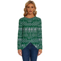 Christmas Knit Digital Long Sleeve Crew Neck Pullover Top