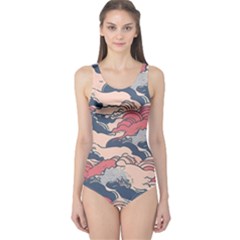 Waves Ocean Sea Water Pattern Rough Seas Digital Art Nature Nautical One Piece Swimsuit by Bedest