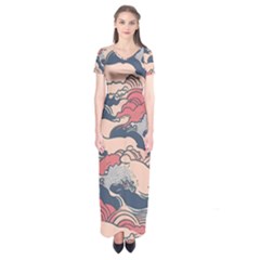 Waves Ocean Sea Water Pattern Rough Seas Digital Art Nature Nautical Short Sleeve Maxi Dress by Bedest