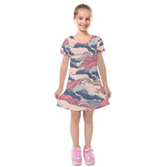 Waves Ocean Sea Water Pattern Rough Seas Digital Art Nature Nautical Kids  Short Sleeve Velvet Dress