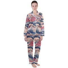 Waves Ocean Sea Water Pattern Rough Seas Digital Art Nature Nautical Women s Long Sleeve Satin Pajamas Set	 by Bedest