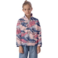 Waves Ocean Sea Water Pattern Rough Seas Digital Art Nature Nautical Kids  Half Zip Hoodie