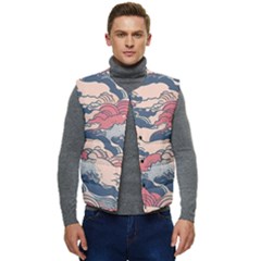 Waves Ocean Sea Water Pattern Rough Seas Digital Art Nature Nautical Men s Button Up Puffer Vest	