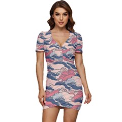 Waves Ocean Sea Water Pattern Rough Seas Digital Art Nature Nautical Low Cut Cap Sleeve Mini Dress by Bedest