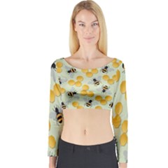 Bees Pattern Honey Bee Bug Honeycomb Honey Beehive Long Sleeve Crop Top by Bedest