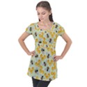 Bees Pattern Honey Bee Bug Honeycomb Honey Beehive Puff Sleeve Tunic Top View1