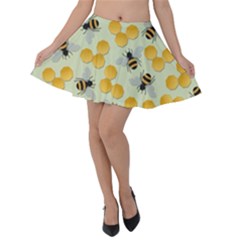 Bees Pattern Honey Bee Bug Honeycomb Honey Beehive Velvet Skater Skirt