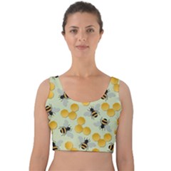 Bees Pattern Honey Bee Bug Honeycomb Honey Beehive Velvet Crop Top by Bedest