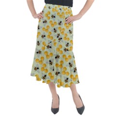 Bees Pattern Honey Bee Bug Honeycomb Honey Beehive Midi Mermaid Skirt by Bedest