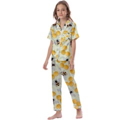 Bees Pattern Honey Bee Bug Honeycomb Honey Beehive Kids  Satin Short Sleeve Pajamas Set by Bedest