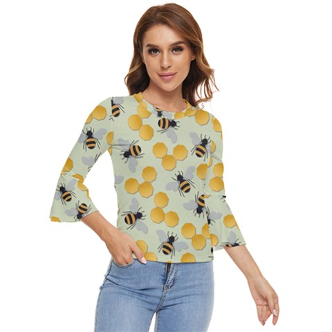 Bees Pattern Honey Bee Bug Honeycomb Honey Beehive Bell Sleeve Top by Bedest