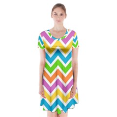 Chevron Pattern Design Texture Short Sleeve V-neck Flare Dress