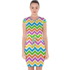 Chevron Pattern Design Texture Capsleeve Drawstring Dress  by Apen