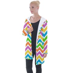 Chevron Pattern Design Texture Longline Hooded Cardigan by Apen