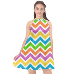 Chevron Pattern Design Texture Halter Neckline Chiffon Dress  by Apen