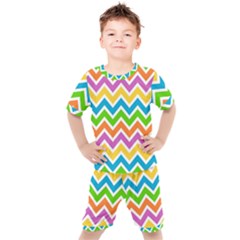 Chevron Pattern Design Texture Kids  T-shirt And Shorts Set