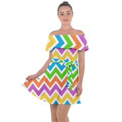 Chevron Pattern Design Texture Off Shoulder Velour Dress by Apen