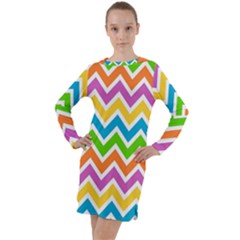 Chevron Pattern Design Texture Long Sleeve Hoodie Dress