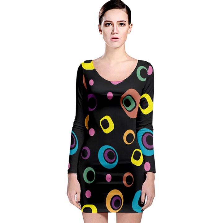 Abstract Background Retro 60s 70s Long Sleeve Bodycon Dress