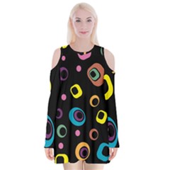 Abstract Background Retro 60s 70s Velvet Long Sleeve Shoulder Cutout Dress