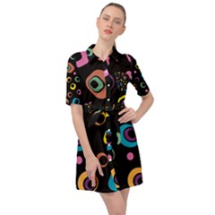 Abstract Background Retro 60s 70s Belted Shirt Dress