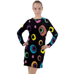 Abstract Background Retro 60s 70s Long Sleeve Hoodie Dress