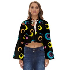 Abstract Background Retro 60s 70s Boho Long Bell Sleeve Top