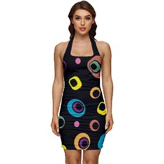 Abstract Background Retro 60s 70s Sleeveless Wide Square Neckline Ruched Bodycon Dress by Apen