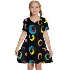 Abstract Background Retro 60s 70s Kids  Short Sleeve Tiered Mini Dress by Apen