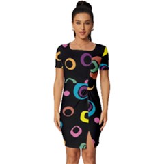 Abstract Background Retro 60s 70s Fitted Knot Split End Bodycon Dress by Apen