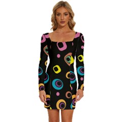 Abstract Background Retro 60s 70s Long Sleeve Square Neck Bodycon Velvet Dress by Apen