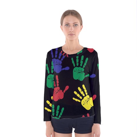 Handprints Hand Print Colourful Women s Long Sleeve T-shirt by Apen