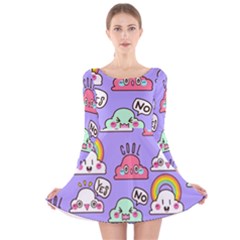 Cloud Seamless Pattern Long Sleeve Velvet Skater Dress