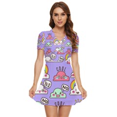 Cloud Seamless Pattern V-neck High Waist Chiffon Mini Dress by Apen