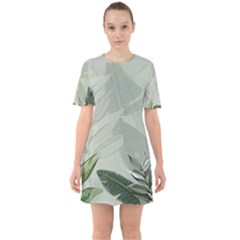 Banana Leaf Plant Pattern Sixties Short Sleeve Mini Dress by anzea