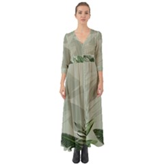 Banana Leaf Plant Pattern Button Up Boho Maxi Dress