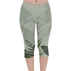 Banana Leaf Plant Pattern Velvet Capri Leggings 