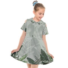 Banana Leaf Plant Pattern Kids  Short Sleeve Shirt Dress