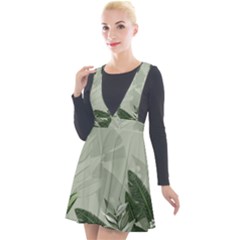 Banana Leaf Plant Pattern Plunge Pinafore Velour Dress