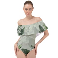 Banana Leaf Plant Pattern Off Shoulder Velour Bodysuit 