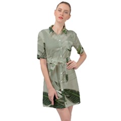 Banana Leaf Plant Pattern Belted Shirt Dress