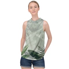 Banana Leaf Plant Pattern High Neck Satin Top