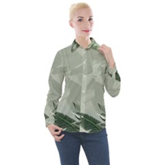 Banana Leaf Plant Pattern Women s Long Sleeve Pocket Shirt