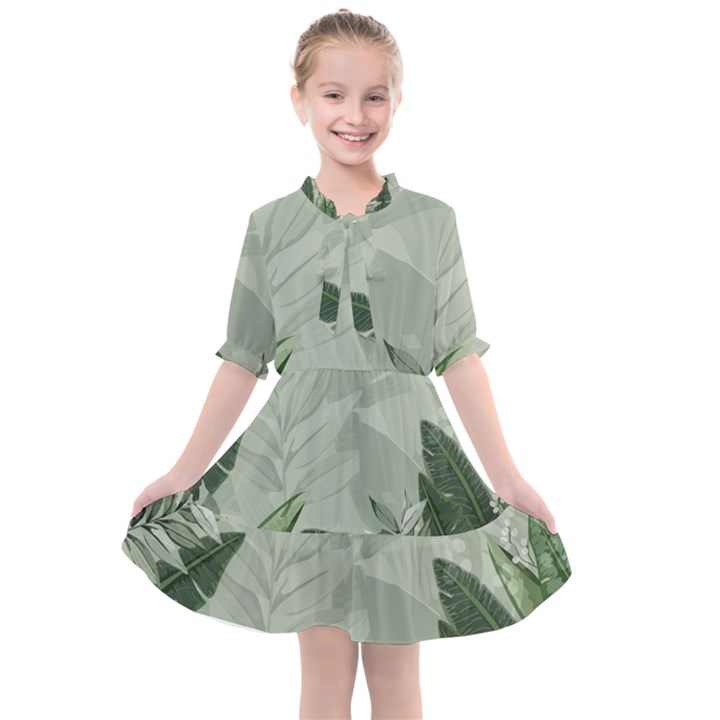 Banana Leaf Plant Pattern Kids  All Frills Chiffon Dress